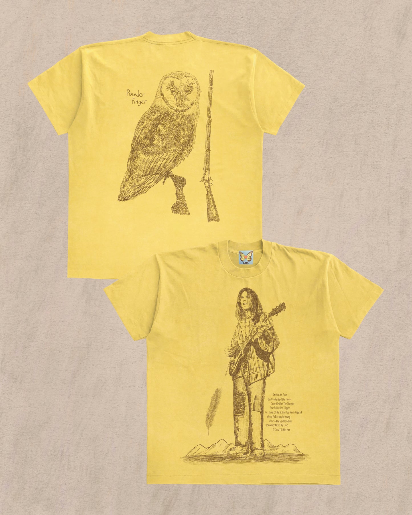 POWDERFINGER (Mustard with Brown Ink) - T-Shirts
